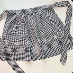 Vintage Apron black/ white gingham hand stitching 84” across with ties
